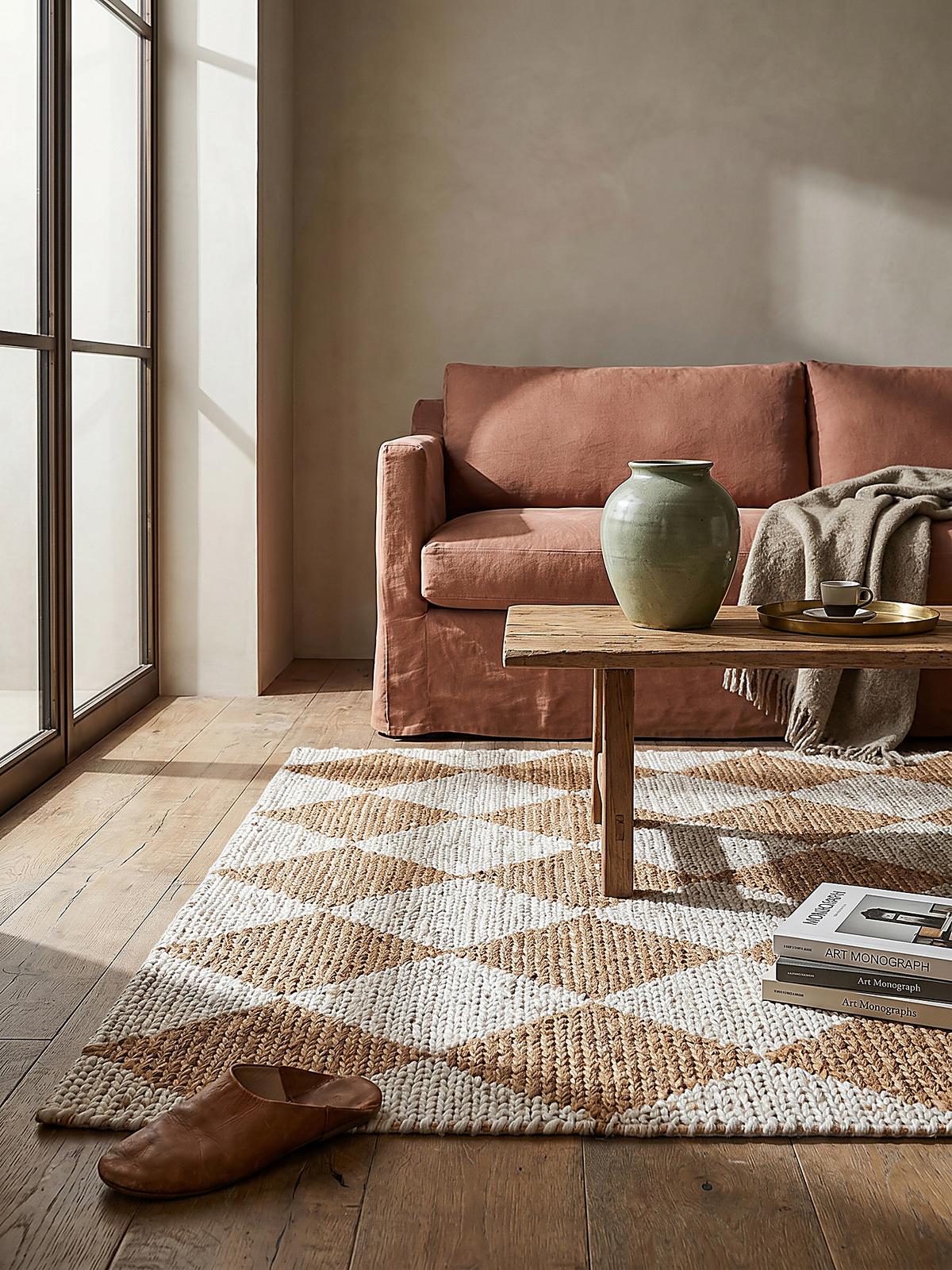 JUTETEPPICH BAIN, mit Rautenmuster, Beige, 120 x 170 cm - Beige, Textil (170/120cm) - KADIMA DESIGN