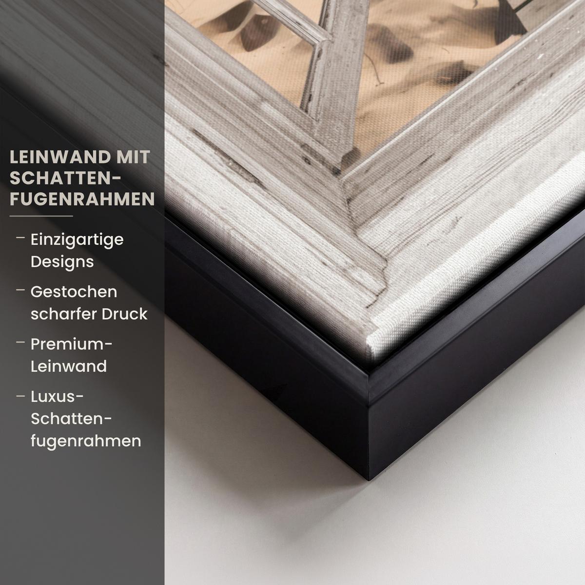 LEINWAND Bilder mit Rahmen - Fenster - Meer - Küste - Natur - Ausblick - Strand - Wattenmeer - 50x70 - Beige, Textil (50/70cm) - MuchoWow