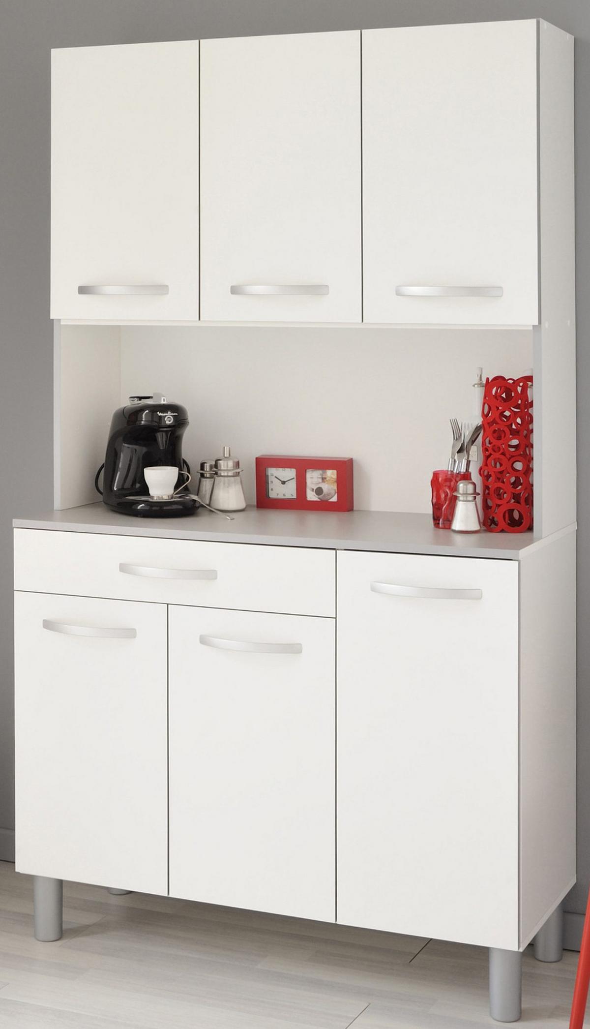 BUFFET Küche weiß, grau 101 cm Küchenschrank mit viel Stauraum - Weiß/Grau, Holzwerkstoff (101/185/40cm) - Parisot Meuble
