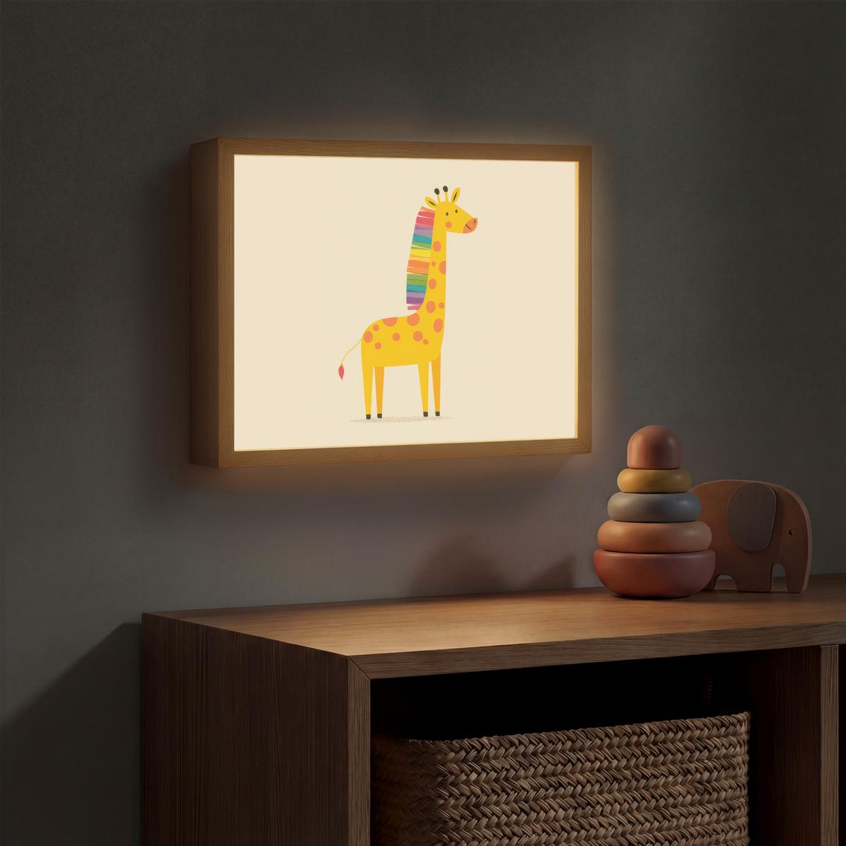 WANDLEUCHTE MIT AKKU Giraffe - Regenbogenmähne - Beige 40x30 cm - Beige, Holzwerkstoff (40/30/8cm) - OnlyWow