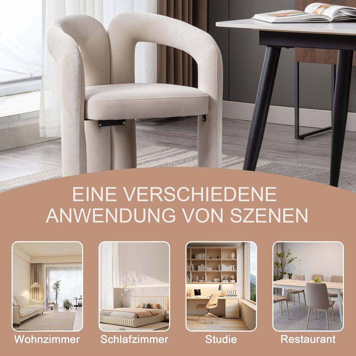 ESSZIMMERSTUHL 2er-Set Samt Sessel Modernes Design Holzbeine - Beige, Textil (64/71/50.5cm) - Urban Meuble