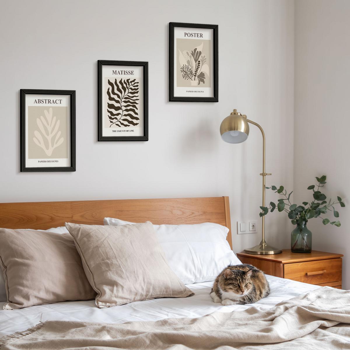 BILDER SET 3er Set - 20x30 cm Schwarzer Rahmen - Beige-braune Pflanzenmuster - Schwarz, Kunststoff (20/30cm) - TULUP
