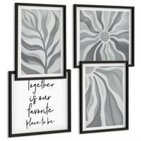 BILDER SET 4er Set - 50x50 cm & 40x60 cm Schwarzer Rahmen - Illustrationen mit floralen Pastellmustern - Schwarz, Kunststoff (50/50cm) - TULUP