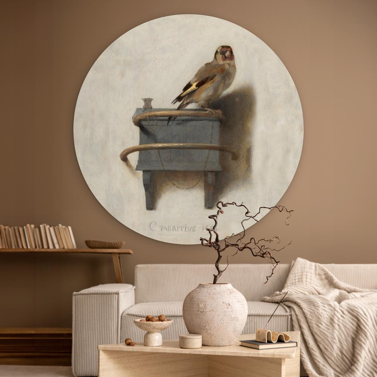 WANDBILD Stieglitz - Alter Meister - Carel Fabritius Wandbild 120x120 cm - Grau, Kunststoff (120/120cm) - MuchoWow