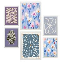 POSTER Set Mit 6 Blaue Und Lila Zusammenfassungen A3 & A4 Weißer Rahmen - Weiß, Papier (29/3cm) - Nacnic