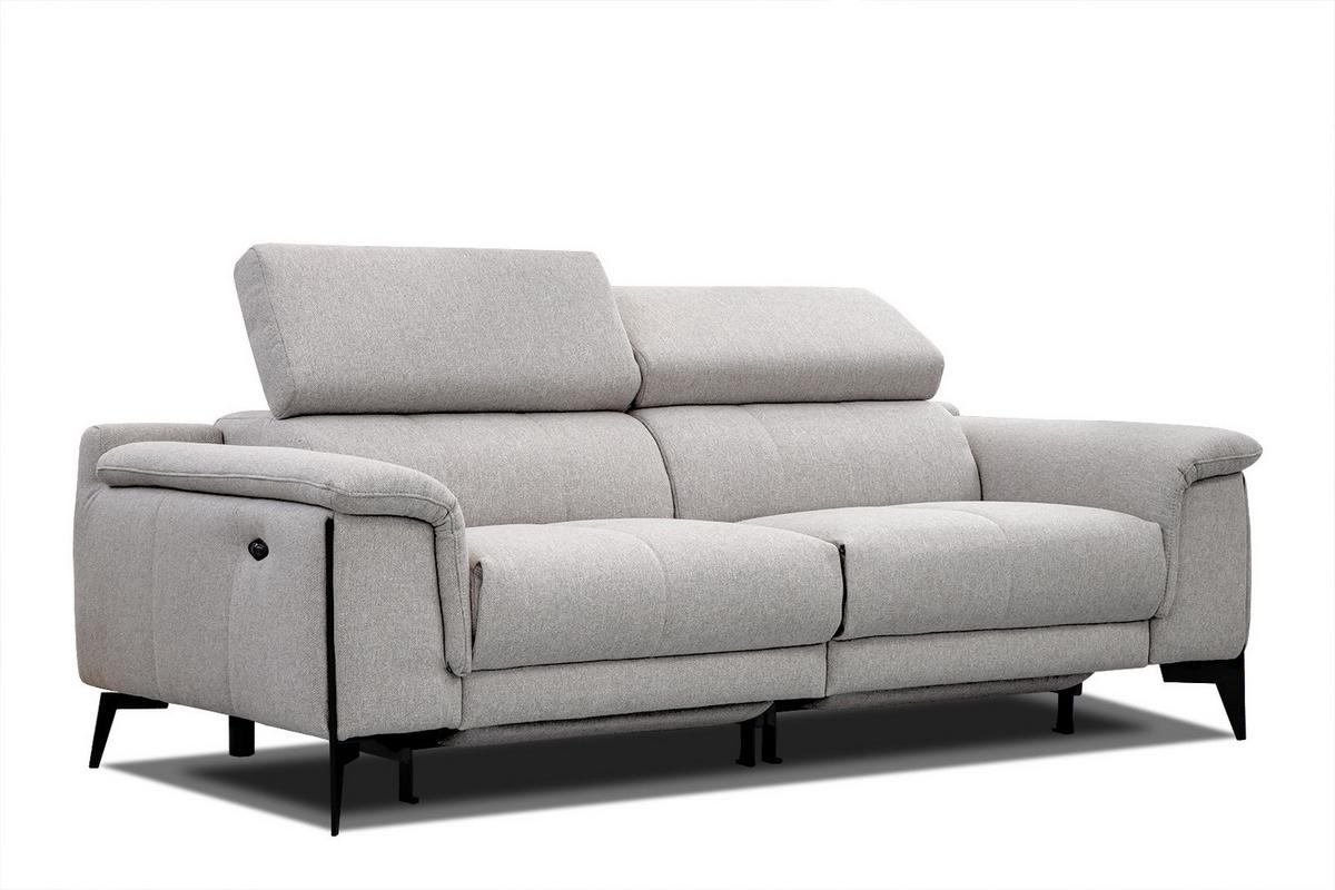 RELAXSOFA MATERA 3-Sitzer mit 2 Relaxfunktionen, hellgrau - Hellgrau/Schwarz, Holzwerkstoff/Textil (212/82/103cm) - Wozimo