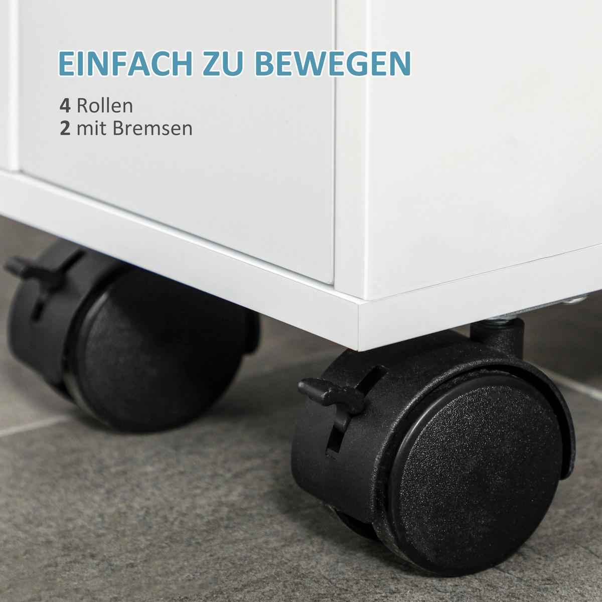 BADEZIMMERSCHRANK mit Rollen, Nischenschrank mit 2 Schubladen, offenem Fach - Schwarz/Weiß, Holz/Kunststoff (49.5/66/16cm) - HOMCOM