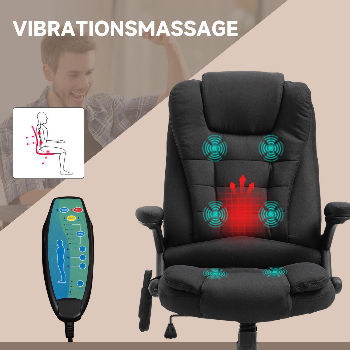 MASSAGESESSEL Chefsessel Gamingstuhl Drehstuhl Massagebürostuhl Schwarz - Schwarz, Kunststoff/Textil (74/116/67cm) - Vinsetto