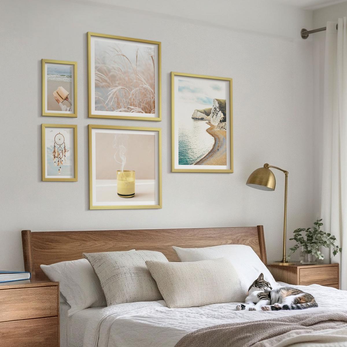 BILDER SET 5er Set - 50x50 cm & 20x30 cm & 40x60 cm Goldrahmen - Charmante italienische Straßen und Blumen - Goldfarben, Kunststoff (40/60cm) - TULUP