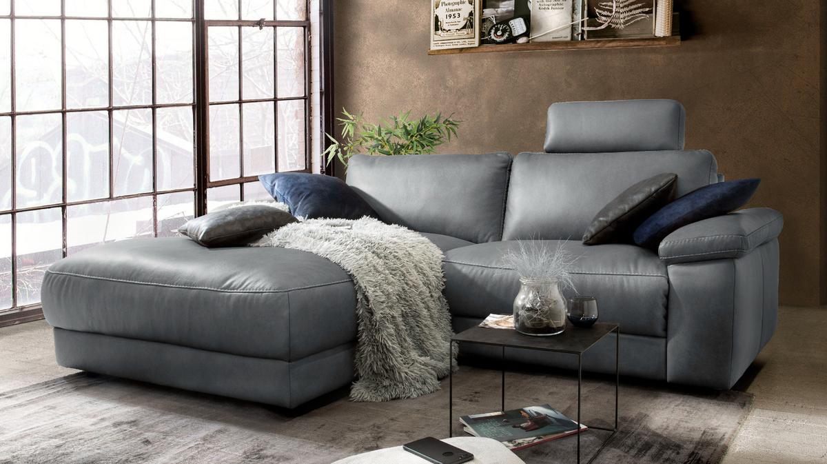 ECKSOFA MOTORISCHER RELAXFUNKTION LOLA Grau Leder Relaxfunktion - Schwarz/Grau, Leder (233/178cm) - KAWOLA