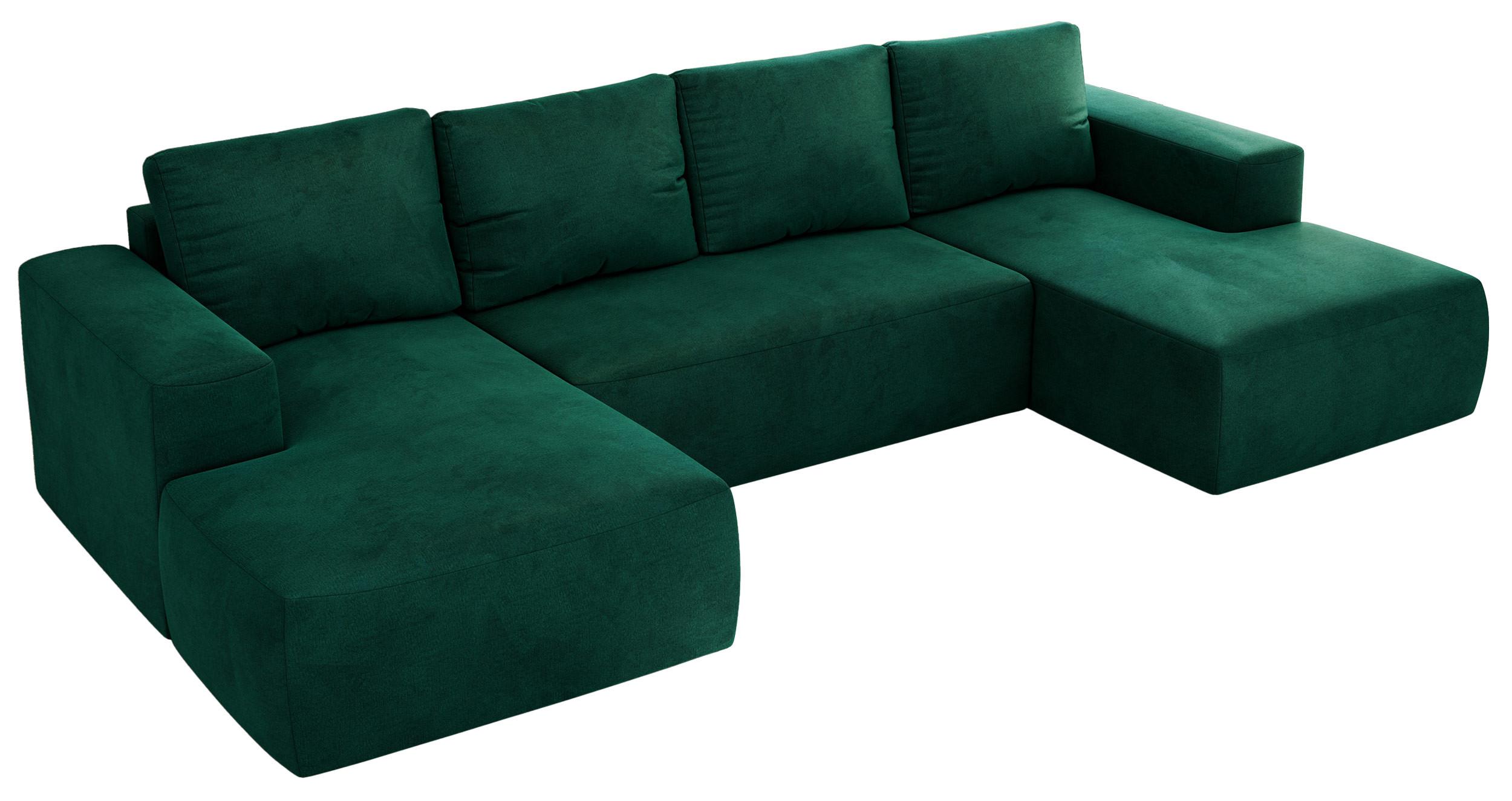 WOHNLANDSCHAFT TRENTINO U Dunkelgrün Velvet - Dunkelgrün/Schwarz, Kunststoff/Textil (334/91/163cm) - MKS