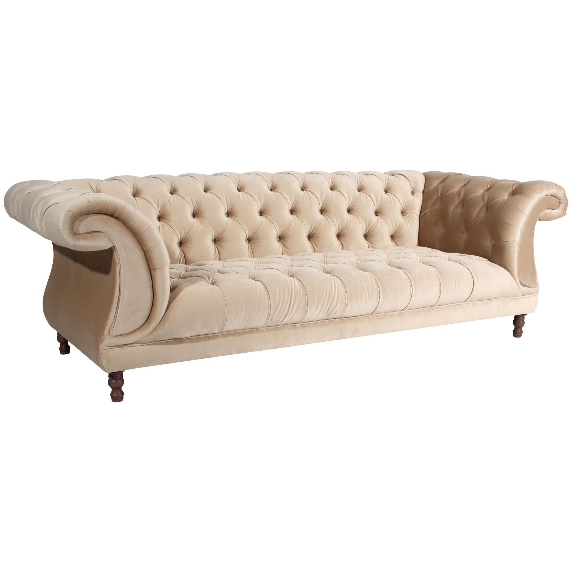 CHESTERFIELD Sofa 3-Sitzer Kaylin Samtvelours sand - Sandfarben, Kunststoff (253/80/100cm) - 58aufmkessel