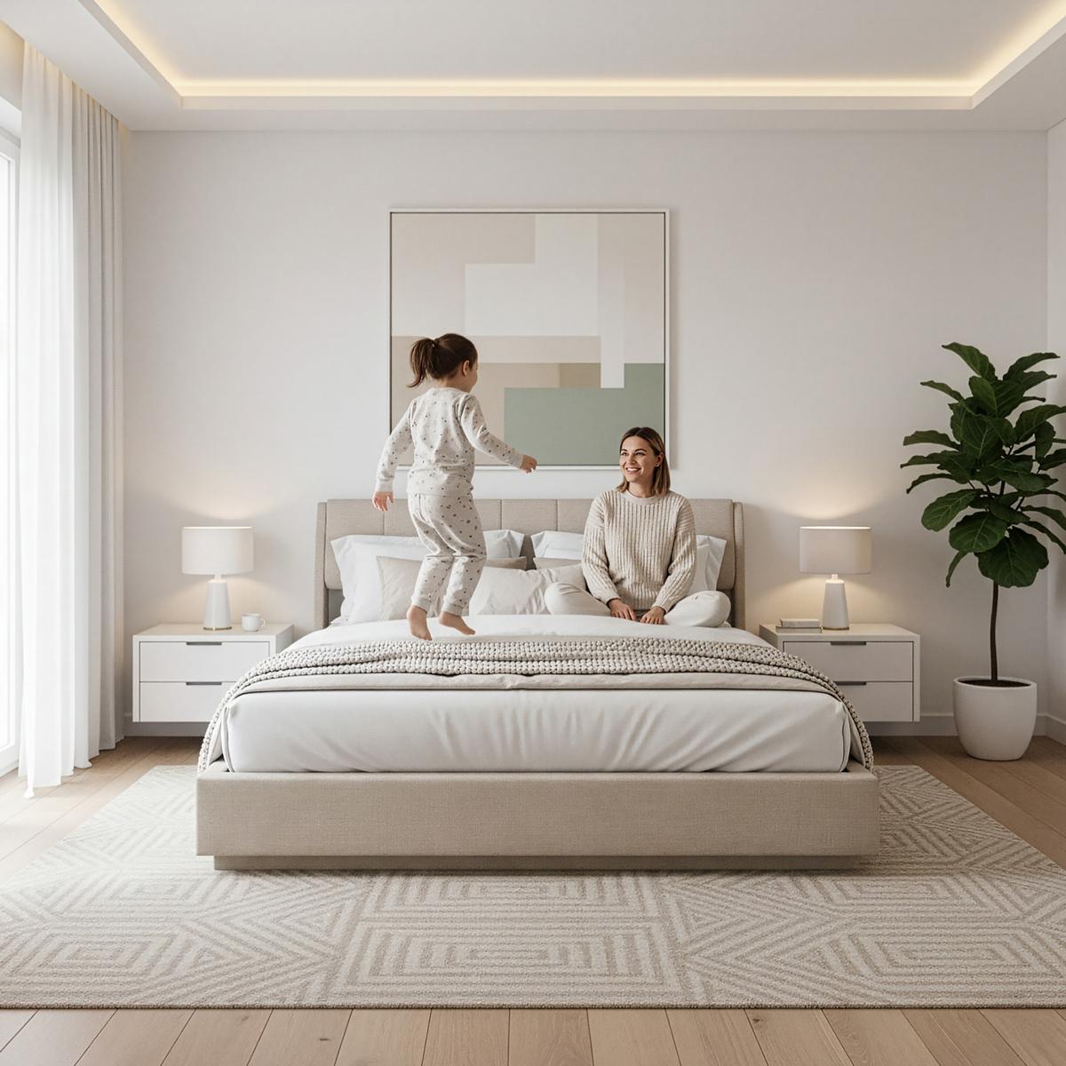 LED POLSTERBETT Tröstiar - Beige, Holzwerkstoff/Kunststoff (180/200cm) - [en.casa]