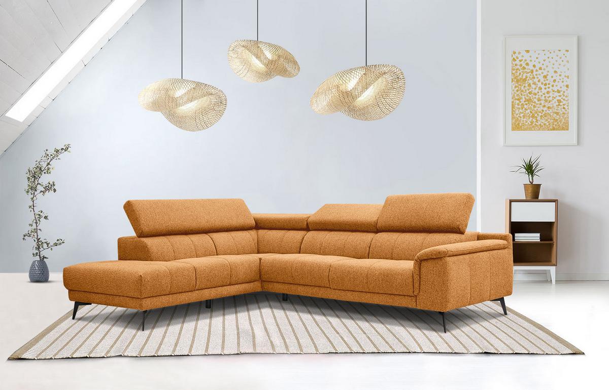 ECKSOFA FIERO 5-Sitzer, orange - Schwarz/Orange, Holzwerkstoff/Textil (158/269cm) - Wozimo