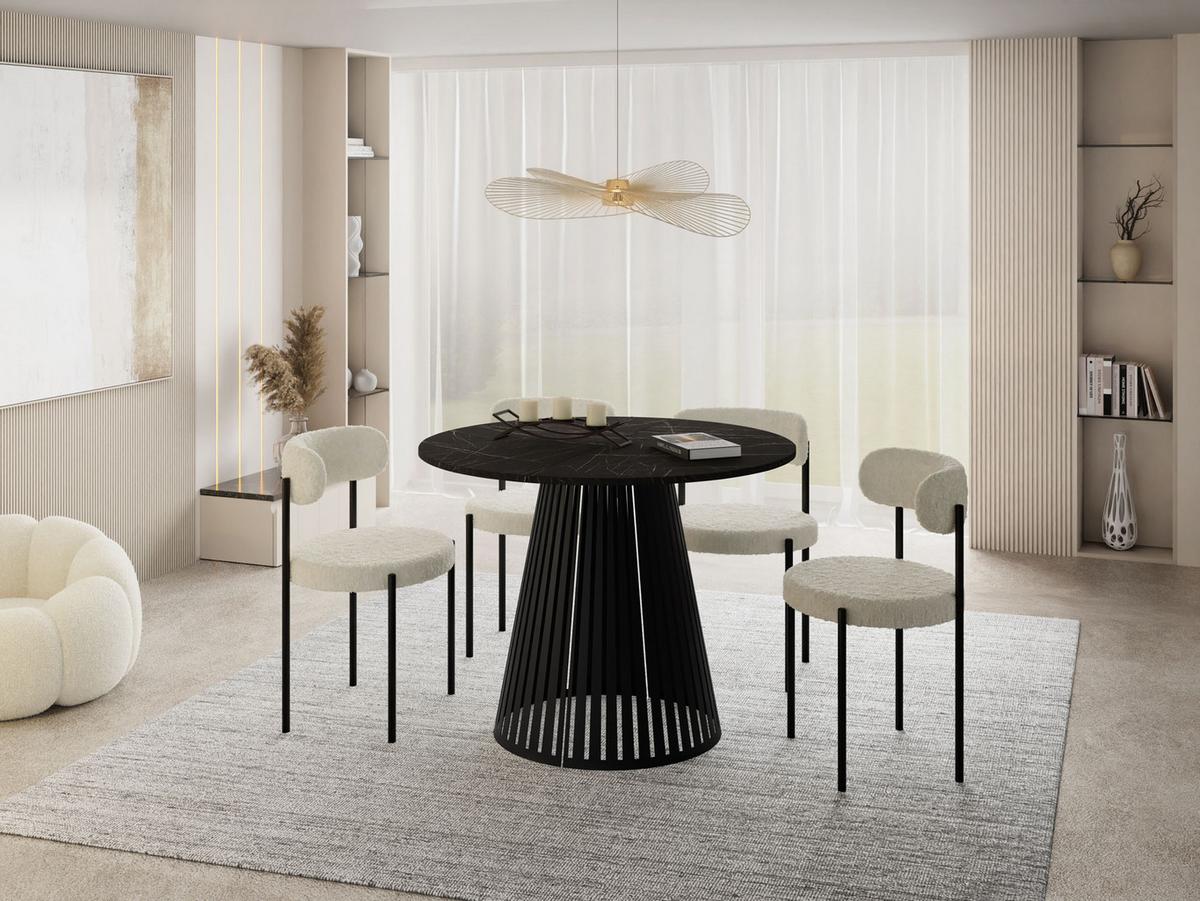 ESSTISCH Naro rund ausziehbar mit Schwarzem Lamellen-Metallgestell, Marmor Schwarz 100-180/100/76 cm - Anthrazit/Schwarz, Holzwerkstoff/Metall (100/176/76cm) - WFL GROUP