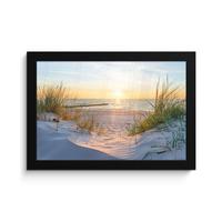 POSTER MIT RAHMEN Strand - Sonne - Düne - Gras - Sand - Horizont 30x20 cm - Hellblau, Papier (30/20cm) - MuchoWow