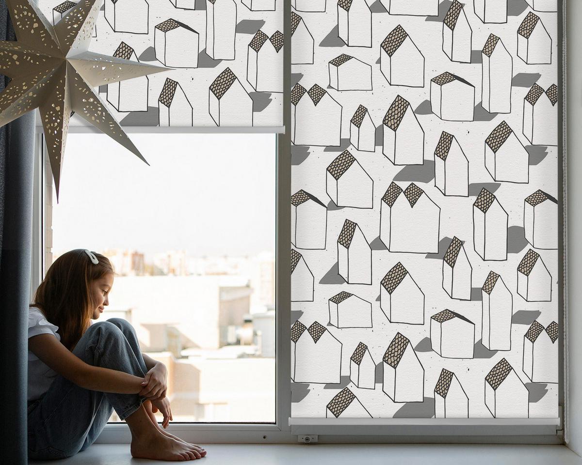INNENROLLO - Fensterrollo - Rollo - 120x140 cm - Weiße Häuser - Weiß, Kunststoff (120/140/0.5cm) - TULUP