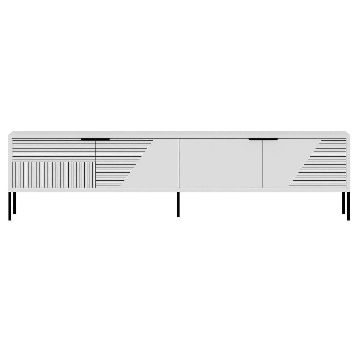 TV-MÖBEL auf Füßen mit 2 klappbaren, gerippten Türen 30/180/45 cm - Weiß, Holzwerkstoff (30/45/180cm) - Calicosy