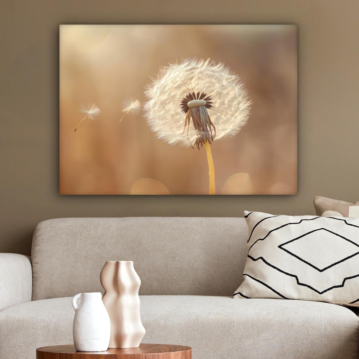 LEINWANDBILD Löwenzahn - Beige - Natur - Blume Wandbilder 80x60 cm - Hellbraun, Textil (80/60cm) - MuchoWow