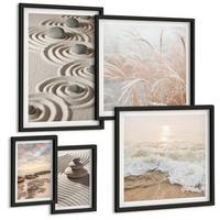 BILDER SET 5er Set - 50x50 cm & 20x30 cm & 40x60 cm Schwarzer Rahmen - Blumen im Wasser des Buddha-Wasserfalls - Schwarz, Kunststoff (40/60cm) - TULUP
