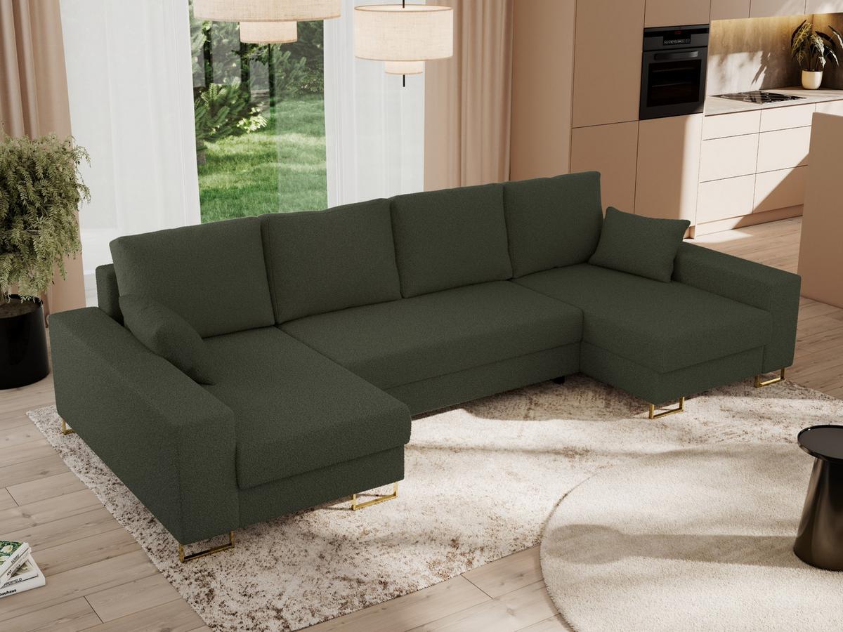 WOHNLANDSCHAFT DORIAN U Bouclé Grün - Goldfarben/Grün, Textil/Metall (312/85/138cm) - MKS