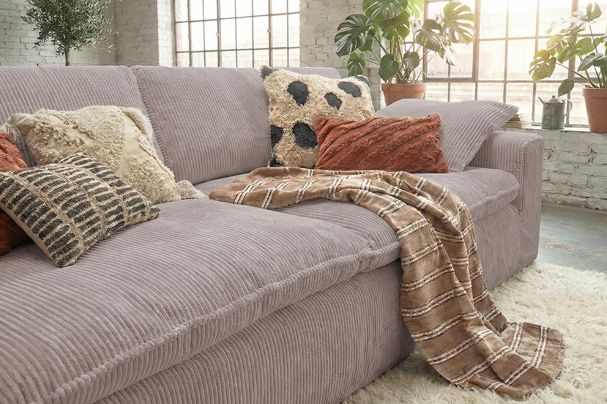 SOFA NETTA Taupe Cord - Taupe/Braun, Birkenholz/Textil (258/90/116cm) - KAWOLA