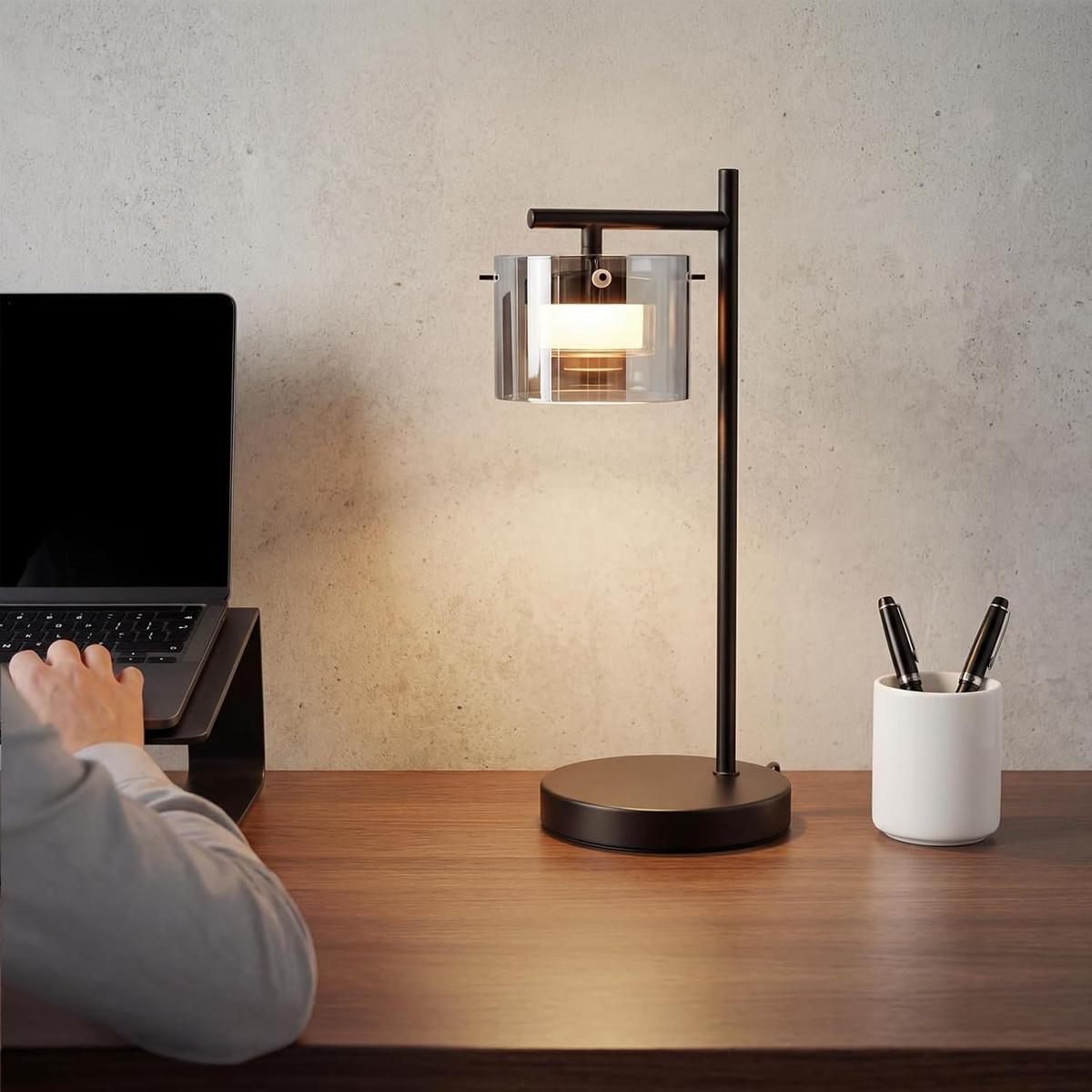 LED TISCHLAMPE Ulenkir 18/12/40 cm - Schwarz, Glas/Metall (18/12/40cm) - ZMH