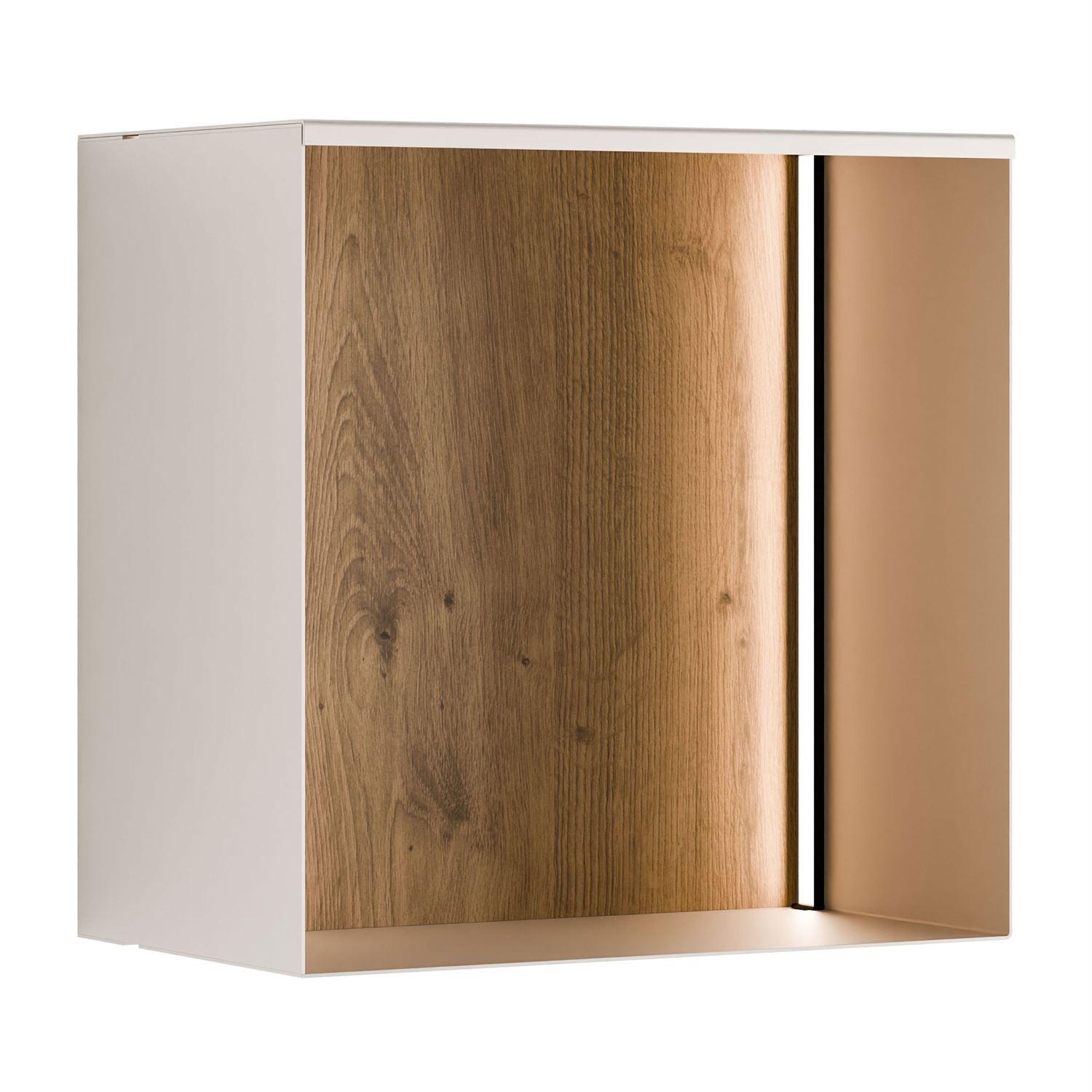 METALLREGAL QUADRO mit LED Beleuchtung - Kaschmir/Eiche Artisan, Holzwerkstoff (33/33/20cm) - Lookway