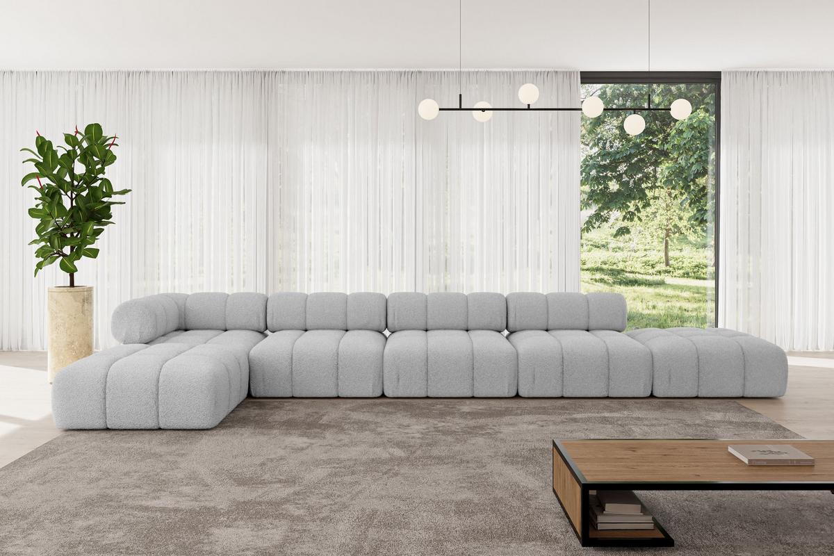 ECKSOFA modulares Sofa Kerru-L3 - 475x190x70 cm Hellgrau Bouclé - Hellgrau, Holzwerkstoff/Textil (475/190cm) - ALTDECOR