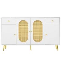 SIDEBOARD weiß rattan 140cm 4 türen 2 schubladen - Weiß, Holzwerkstoff (140/82/35cm) - Urban Meuble