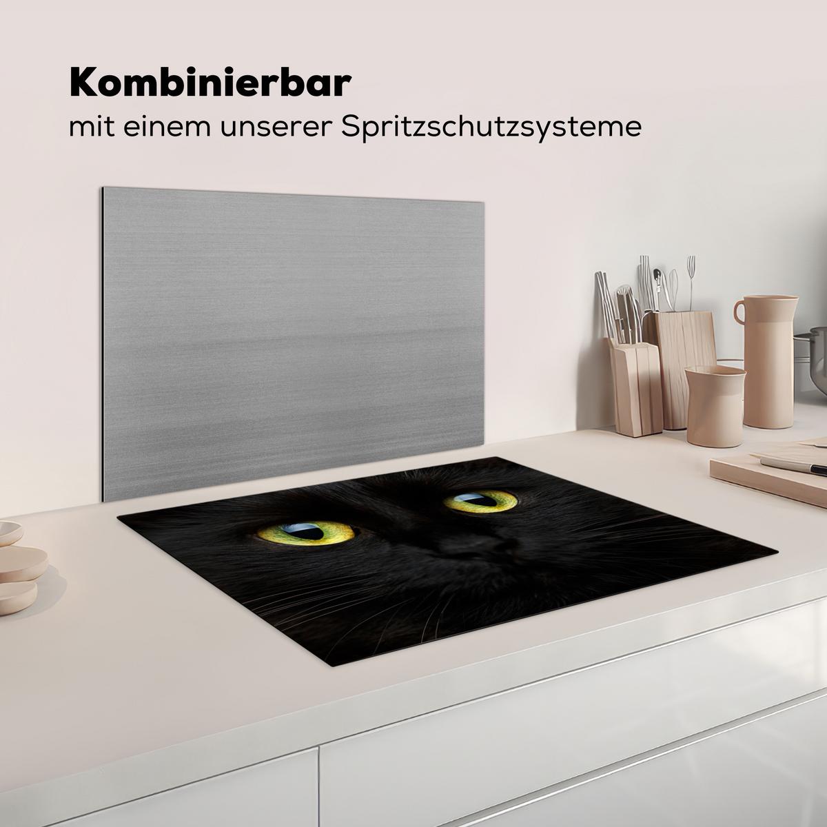 HERDABDECKPLATTE Katze - Augen - Gelb - Schwarz Herdabdeckung Induktionsfeld 70x52 cm - Schwarz, Kunststoff (70/52/0.2cm) - MuchoWow