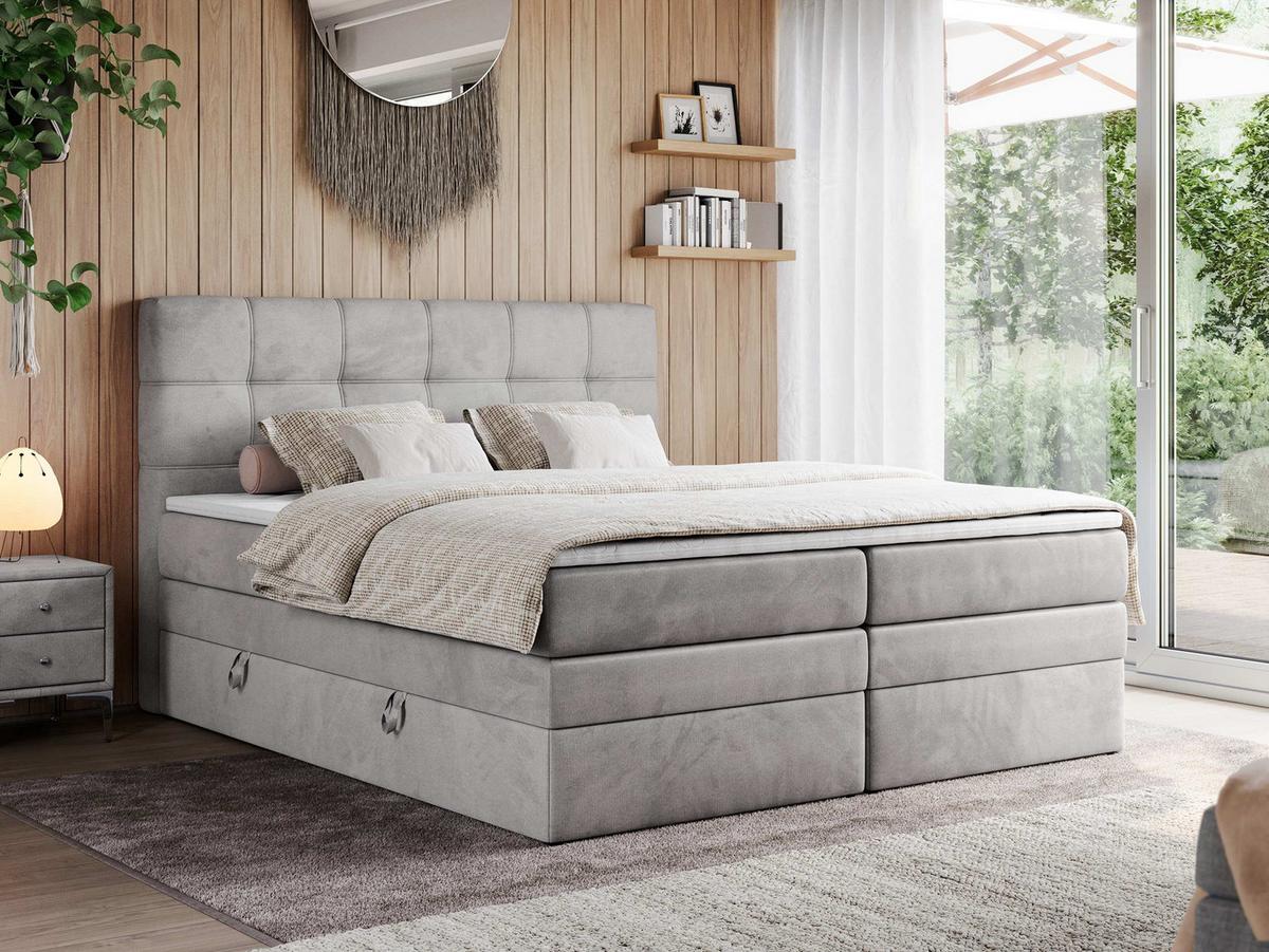 BOXSPRINGBETT ERNI KING 140/200 Hellgrau Velvet - H3 - Hellgrau, Holz/Textil (140/200cm) - MKS