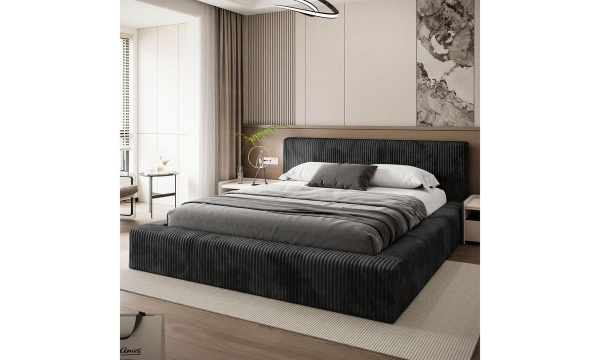 POLSTERBETT TILIA LUX 180x200 cm Tilia 100, 34 Holzlatten, Kopfteil 95 cm - Schwarz, Textil (180/200cm) - Lookway