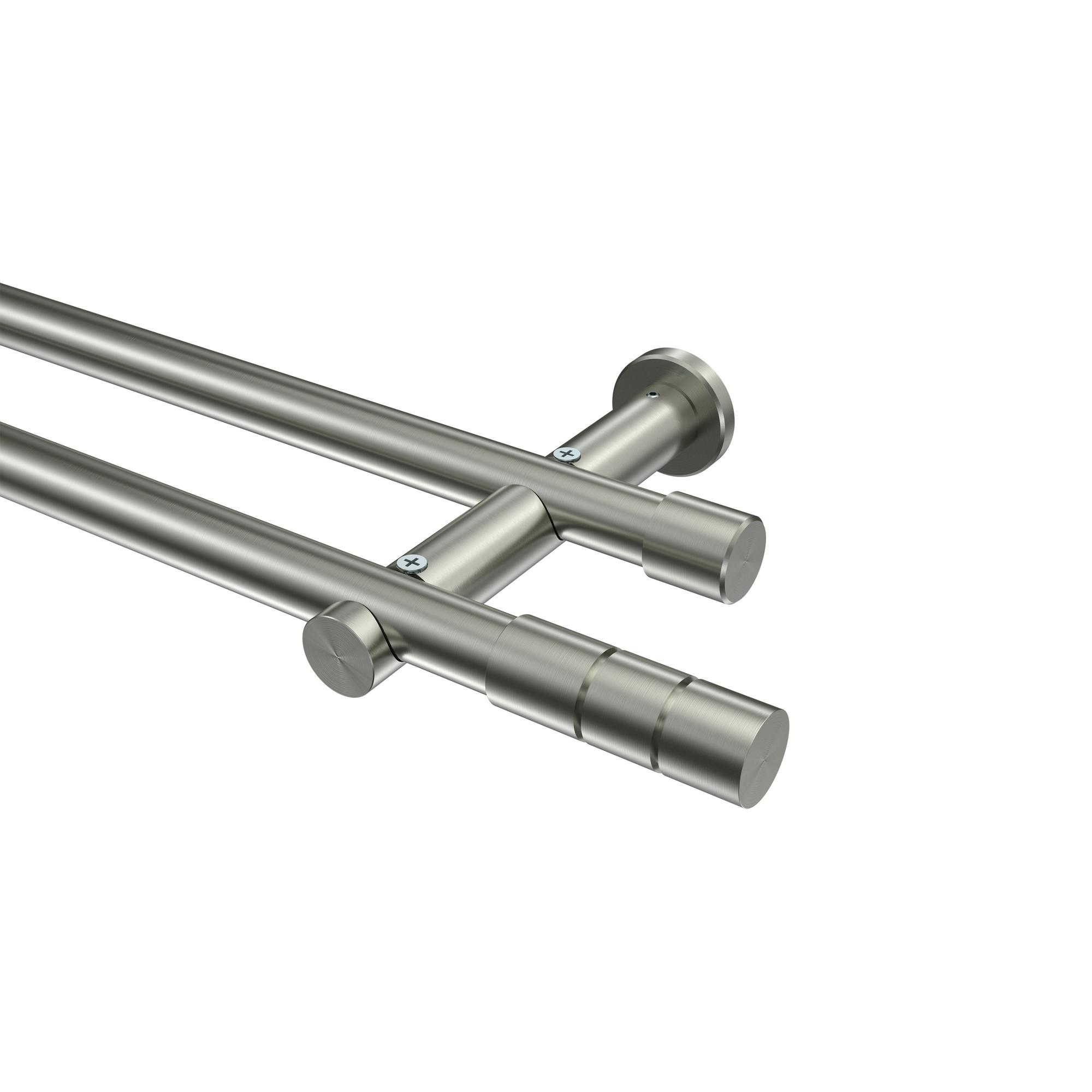 GARDINENSTANGE Platon Elanto 520 cm (geteilt in 4 x 130 cm), 2-läufig (ohne Ringe), 20 mm Ø Edelstahl-Optik - Edelstahlfarben, Metall (520cm) - INTERDECO
