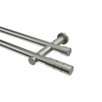 GARDINENSTANGE Platon Elanto 520 cm (geteilt in 4 x 130 cm), 2-läufig (ohne Ringe), 20 mm Ø Edelstahl-Optik - Edelstahlfarben, Metall (520cm) - INTERDECO