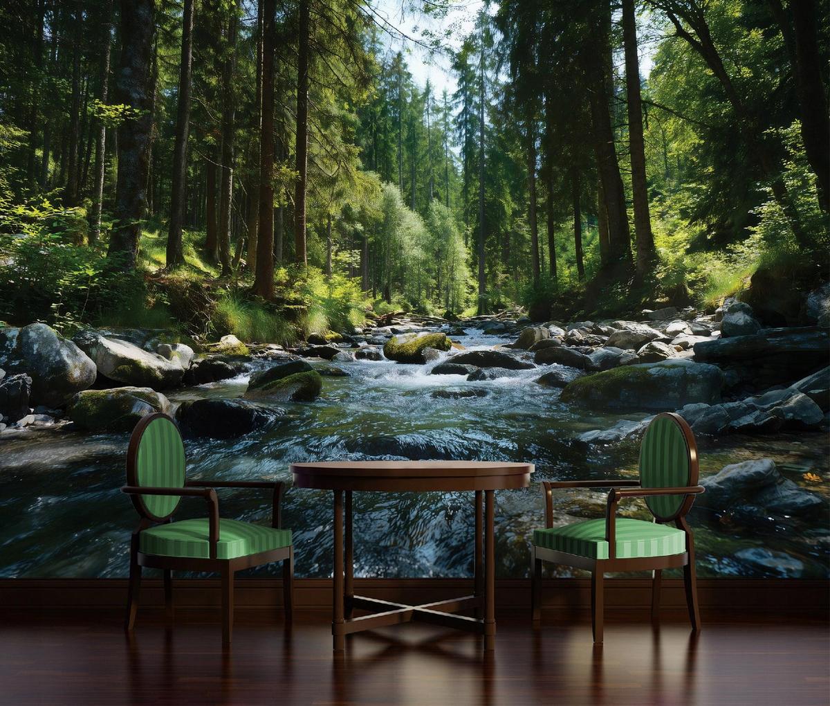 FOTOTAPETE Wald Fluss Grün 200x140 cm - Multicolor, Papier (200/140cm) - Wallarena