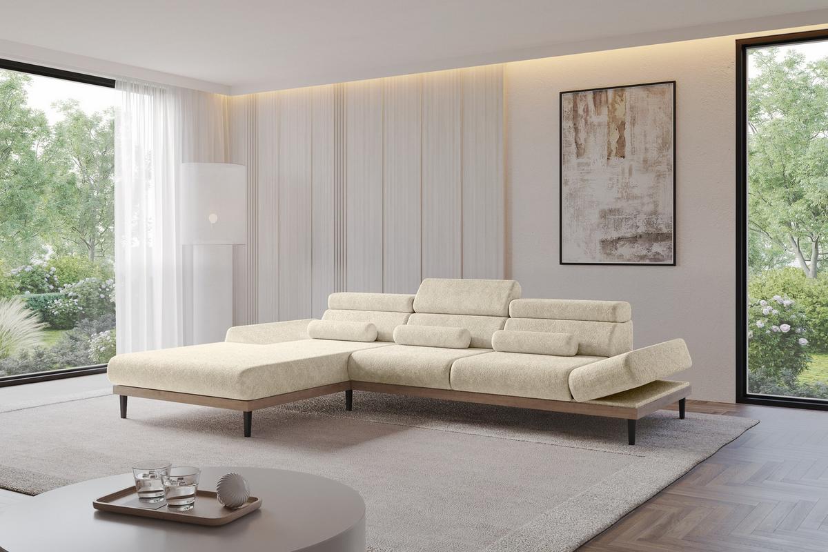 ELEKTRISCHES ECKSOFA Links MONA 316x205x85 Creme Velours - Creme, Holzwerkstoff/Textil (316/205cm) - ALTDECOR