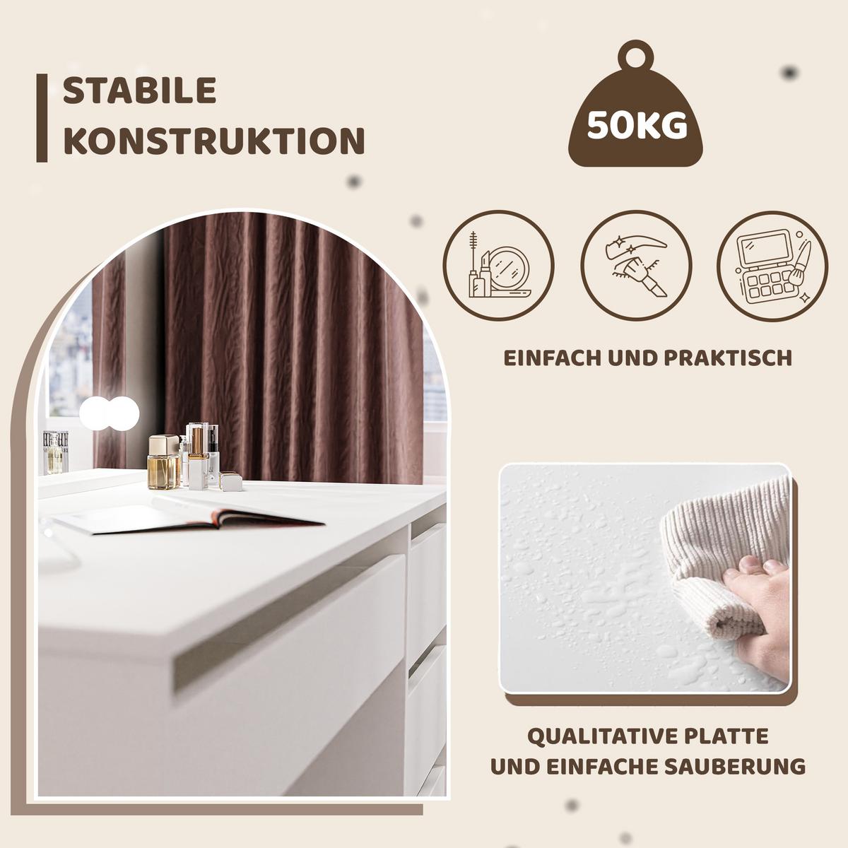 SCHMINKTISCH Bella Weiß 110 cm mit Spiegel und LED Beleuchtung - Weiß, Holzwerkstoff (110/77/55cm) - Idohome