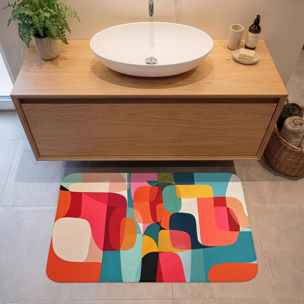BADEMATTE Formen - Bunt - Abstrakt - Flugzeuge 90x60 cm - Multicolor, Textil (90/60cm) - OnlyWow