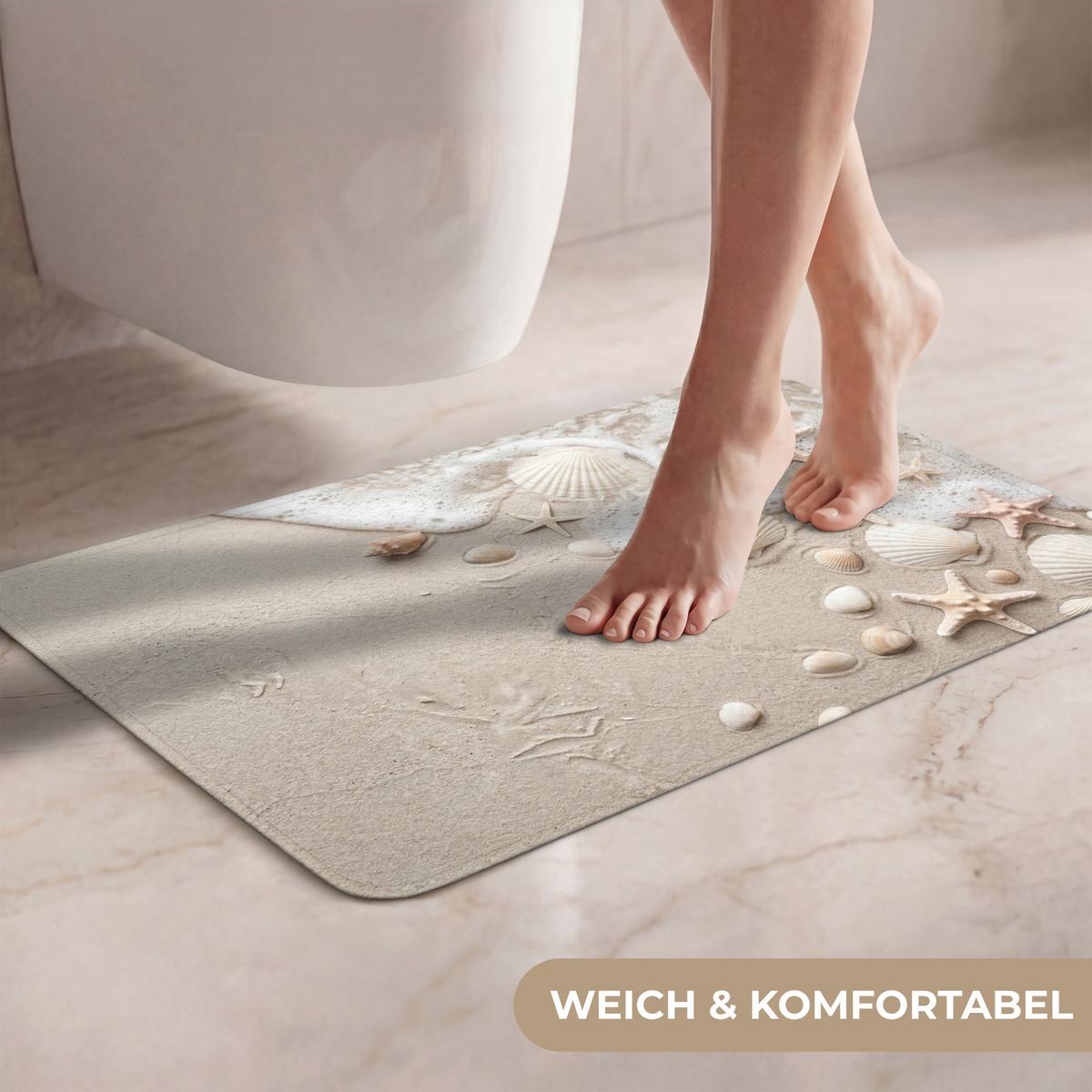 WC-VORLEGER Muscheln - Seesterne - Strand Toilettenvorleger 60x40 cm - Sandfarben, Textil (60/1cm) - OnlyWow