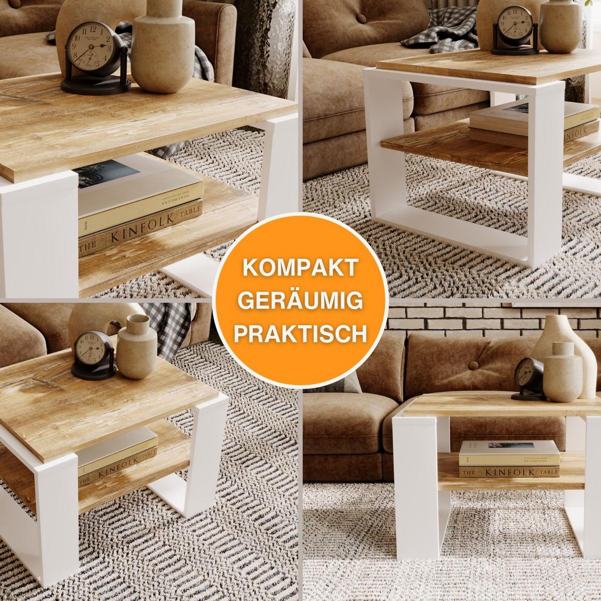 COUCHTISCH Holzwerkstoff rechteckig stabil Kiefer Milford 44/54/63cm - Kiefer Milford/Weiß, Holzwerkstoff (54/63/44cm) - CraftPAK