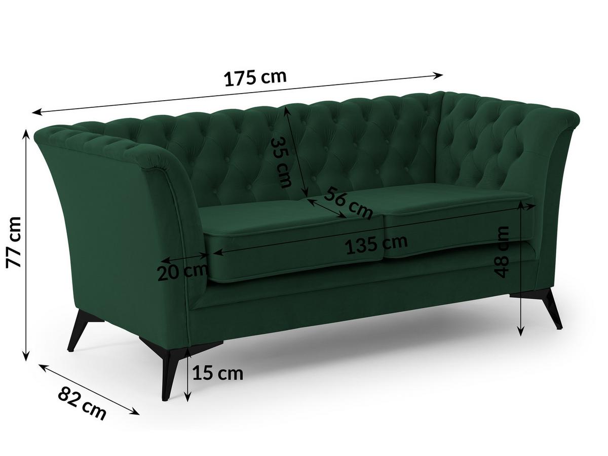 CHESTERFIELD-SOFA 2-sitzer Whitby Flaschengrün Samt mit schwarzen Füßen - Dunkelgrün/Schwarz, Holz/Textil (175/78/82cm) - S-Style Möbel