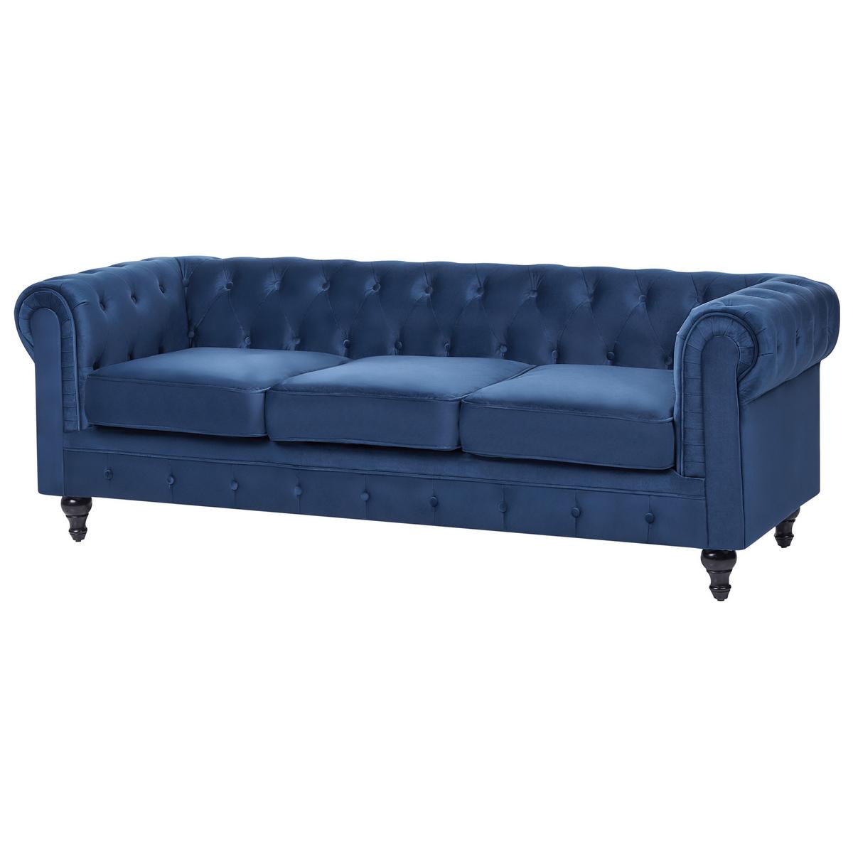 3-SITZER-SOFA Samtstoff Kobaltblau Chesterfield - Hellblau, Textil (201/70/75cm) - Beliani