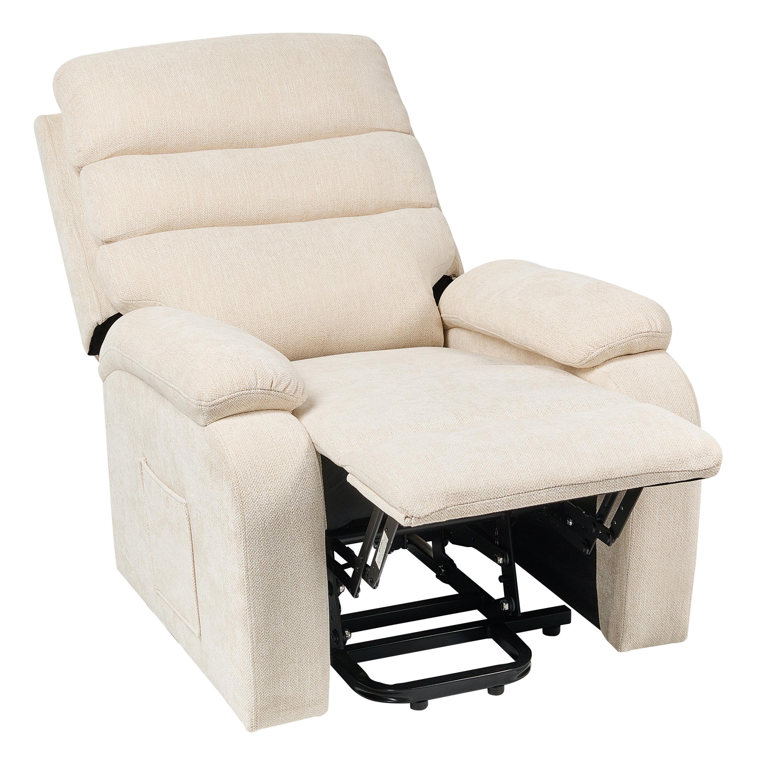 ELEKTRISCHER-FERNSEHSESSEL mit Fußstütze Stoff Hellbeige Rise - Beige, Textil (80/105/91cm) - Beliani