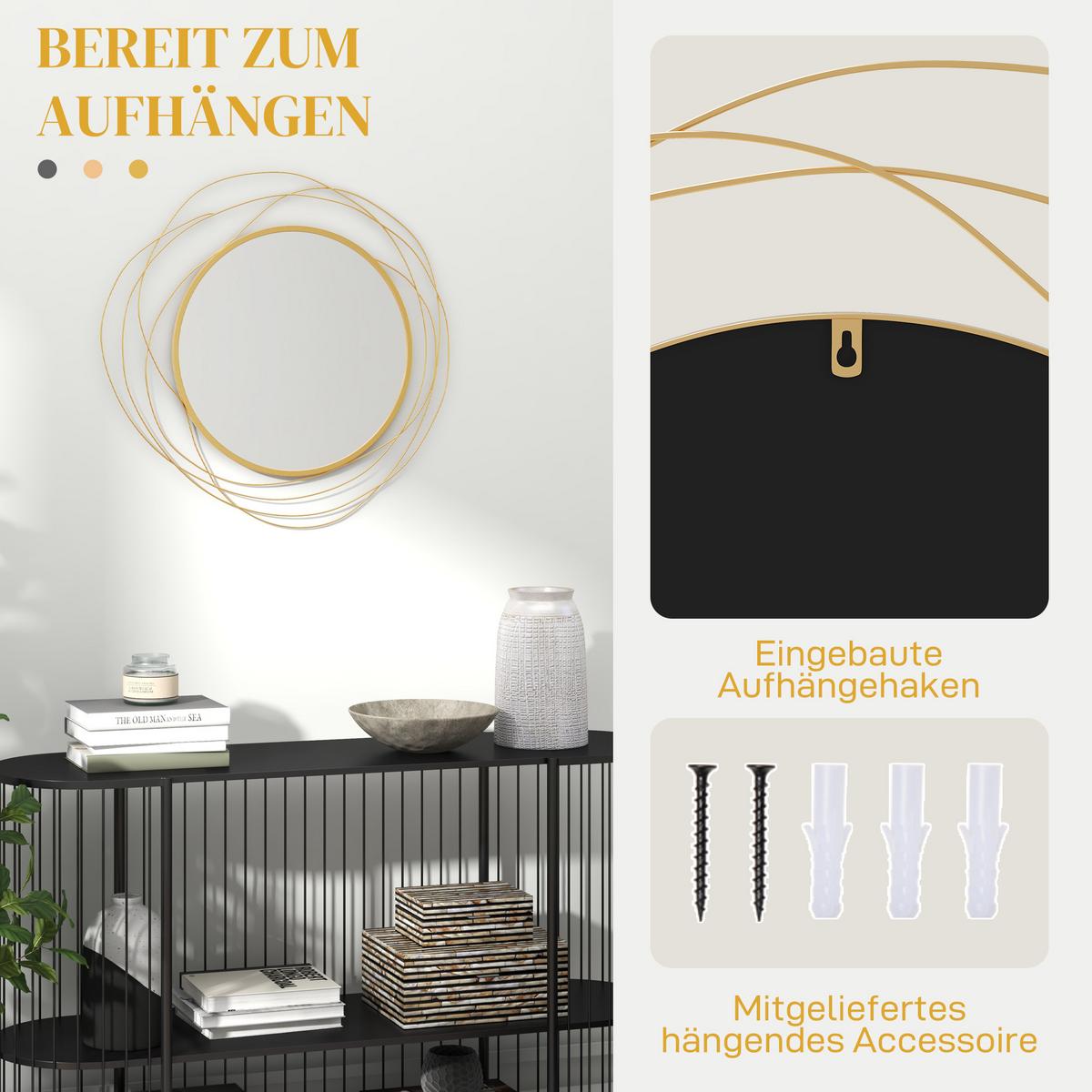 WANDSPIEGEL, Metall, Glas, Gold - Goldfarben, Metall (1/65/65cm) - HOMCOM