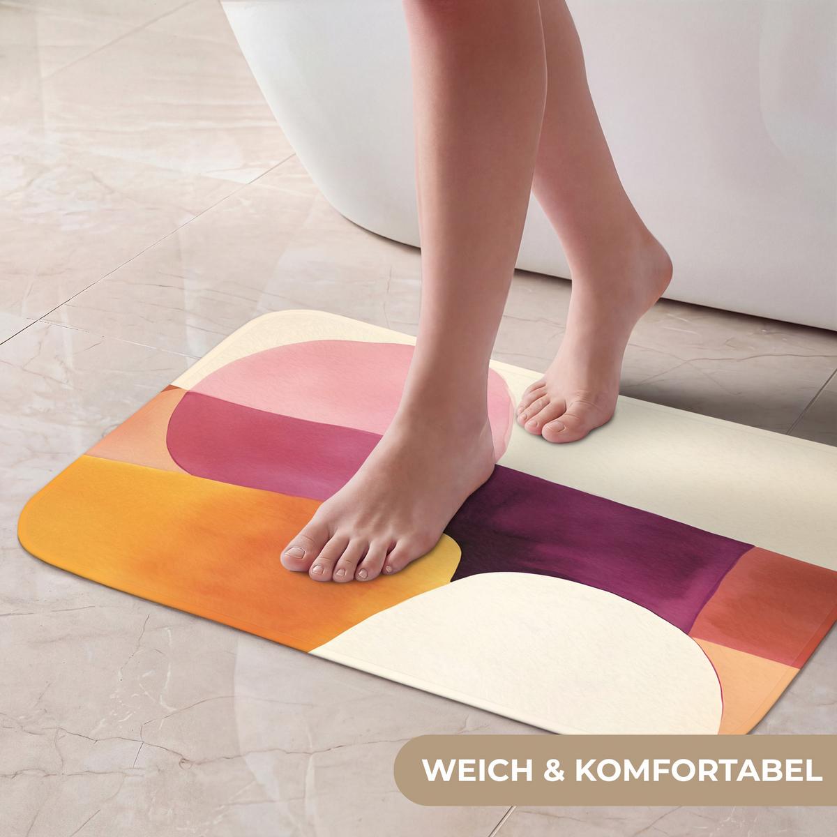 BADEMATTE Formen - Abstrakt - Farbenfroh 60x40 cm - Terracotta, Textil (60/40cm) - OnlyWow