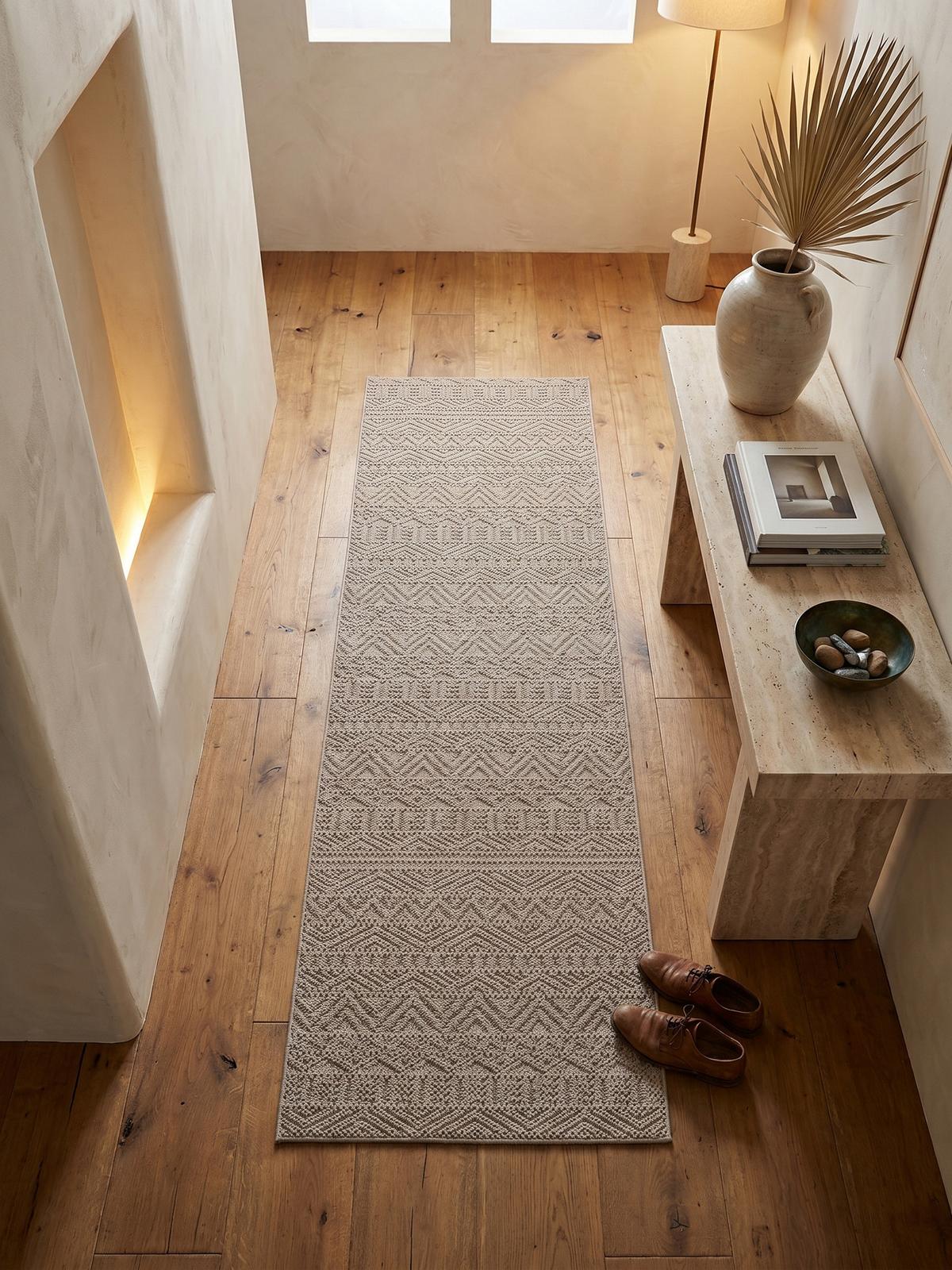 TEPPICH Flachgewebe LANGAU in Beige, mit Ethno-Streifen, 80 x 250 cm - Beige, Textil (80/250cm) - KADIMA DESIGN