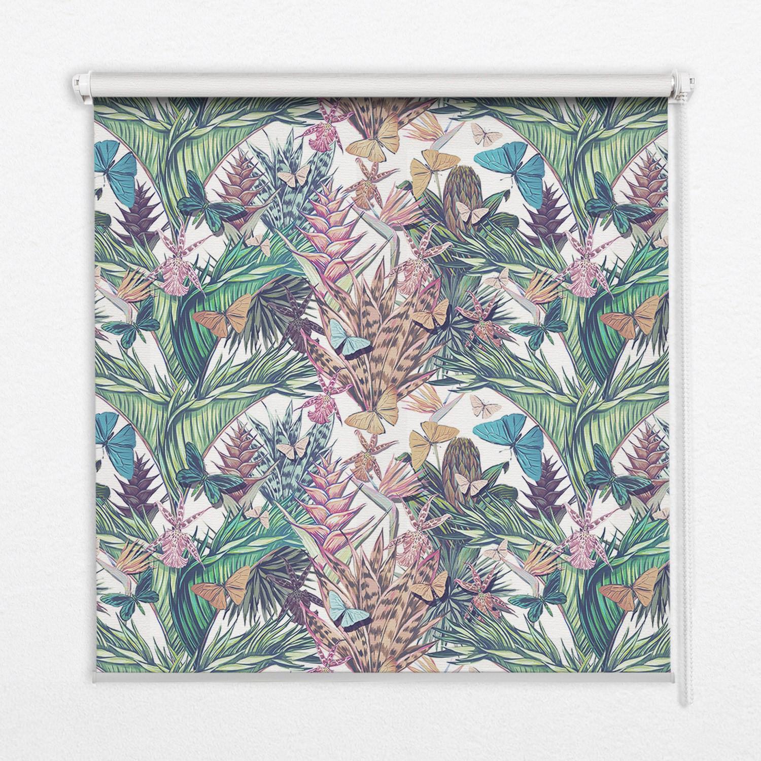 INNENROLLO - Fensterrollo - Rollo - 110x140 cm - Schmetterlinge auf Blumen - Grün, Kunststoff (110/140/0.5cm) - TULUP