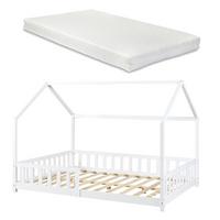 HAUSBETT Hesel mit Matratze - Weiß, Holz/Textil (140/200cm) - [en.casa]