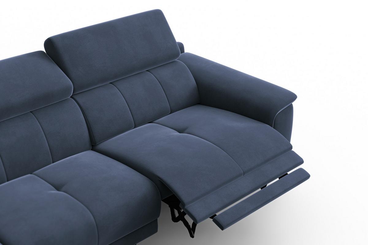 ECKSOFA FIERO 4-Sitzer LINKS, Marineblauer Veloursstoff - Blau/Schwarz, Holz/Textil (288/170cm) - Courtois Laville